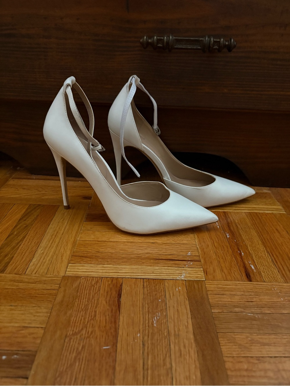 Aldo White Pointed-Toe Stiletto Heels with Ankle Strap